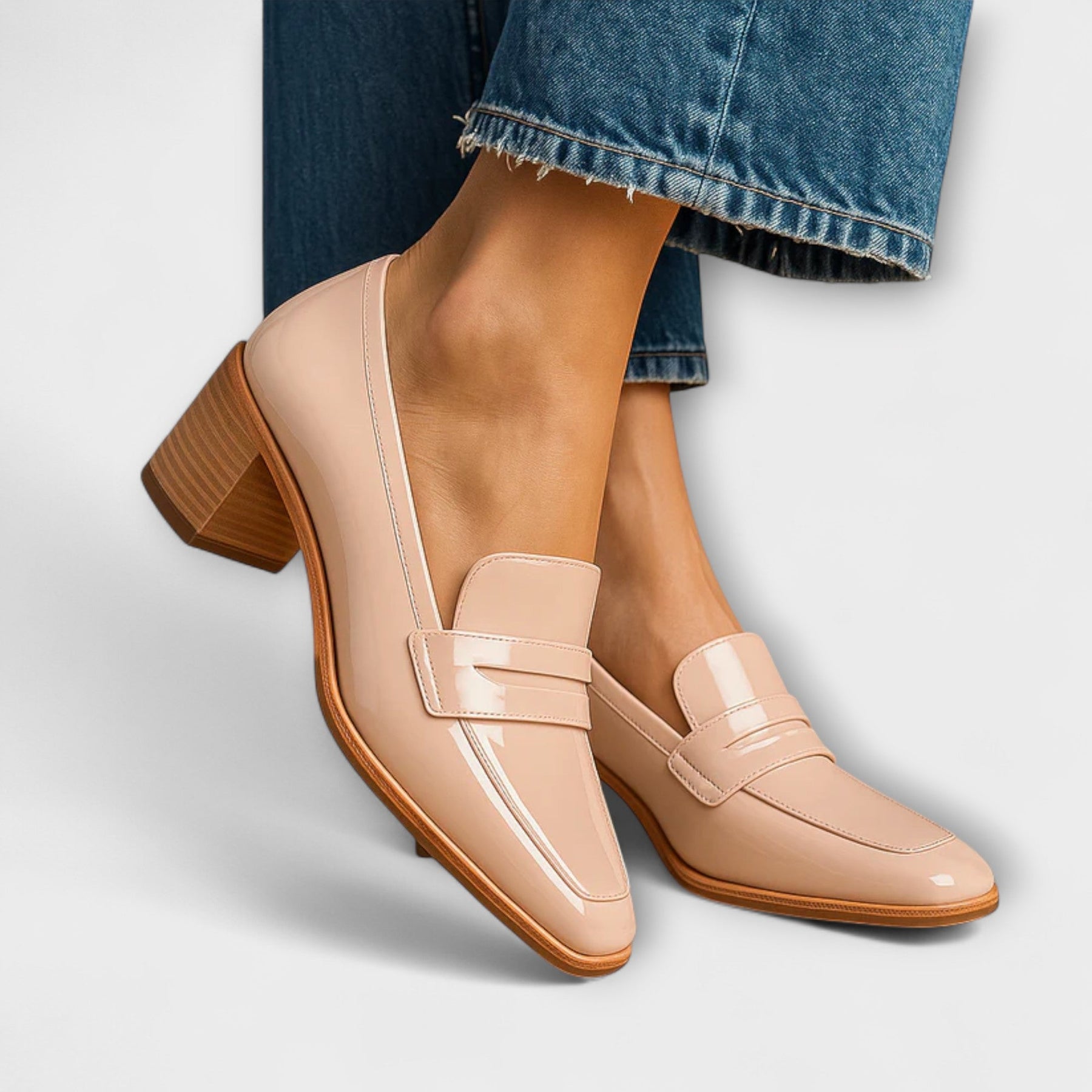 Elaine | Glanzende Loafers Met Blokhak