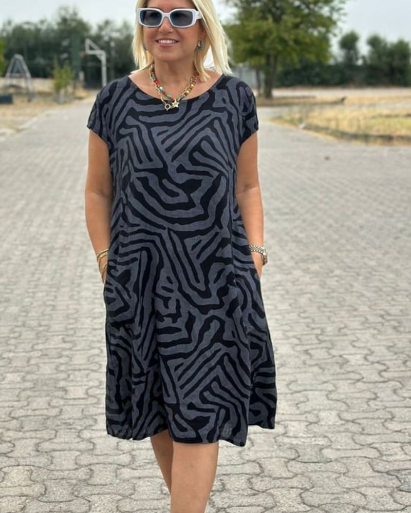 Nelia | Zomerjurk Met Ronde Hals en Elegante Print