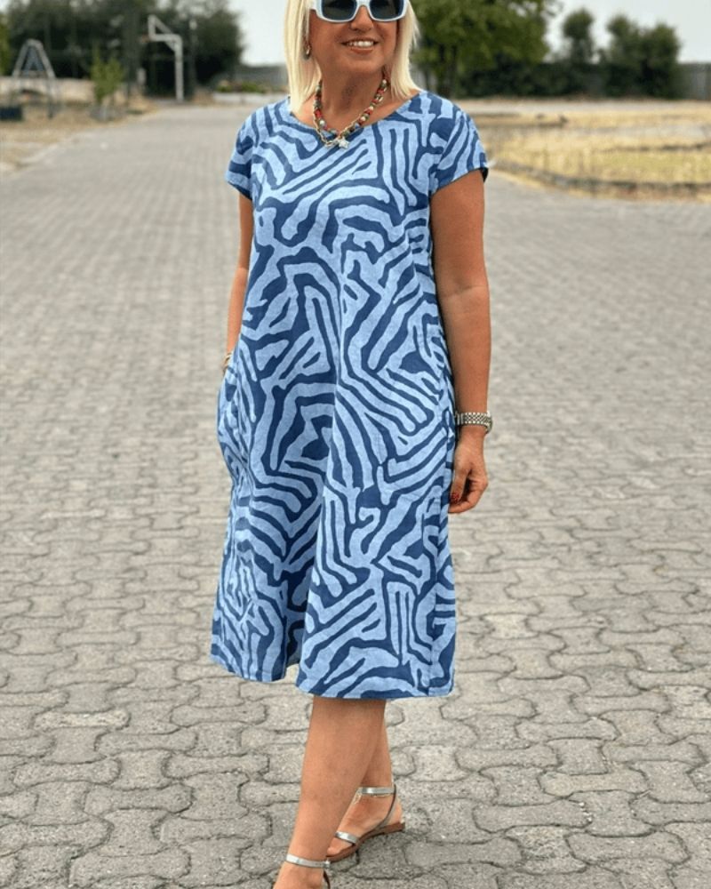 Nelia | Zomerjurk Met Ronde Hals en Elegante Print