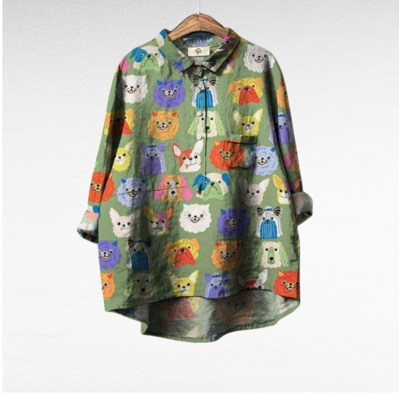 Laluna | Exclusieve Damesblouse met Hondenprint