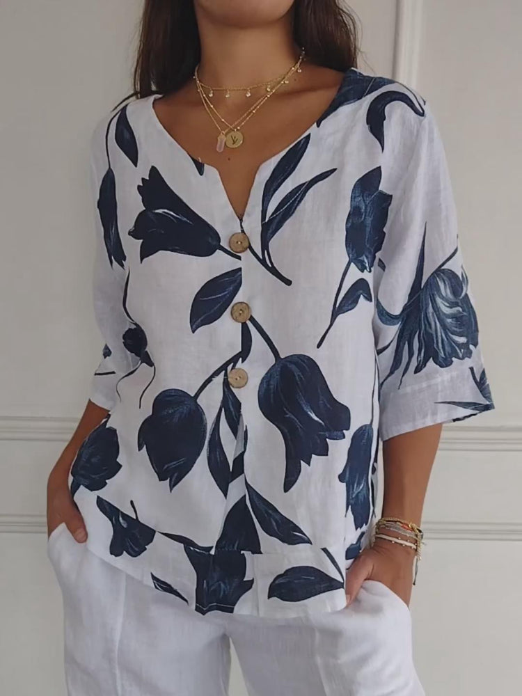 Leana | Bloes Met Bloemenprint En Elegante Knopen