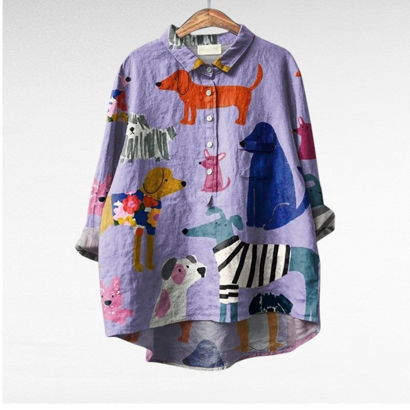 Laluna | Exclusieve Damesblouse met Hondenprint