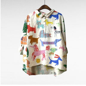 Laluna | Exclusieve Damesblouse met Hondenprint