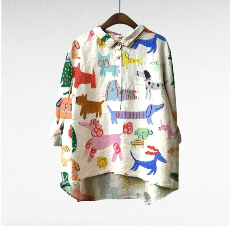 Laluna | Exclusieve Damesblouse met Hondenprint