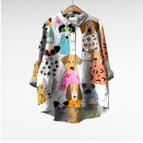 Laluna | Exclusieve Damesblouse met Hondenprint