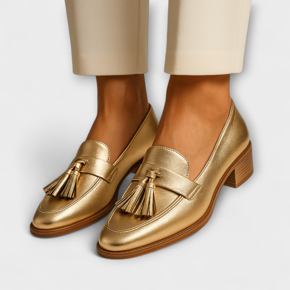 Celeste | Gouden Loafers Met Kwastjes